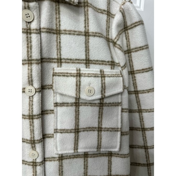 Treasure & Bond Plaid Puff Sleeve Shirt Jacket Ivory Plaid Button Up MSRP $129 - Picture 8 of 11